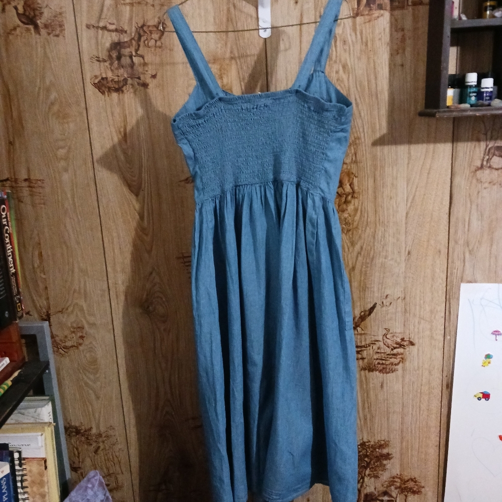 Rebellion Denim Jumper Pinafore Apron Midi Summer Dress - Picture 6 of 13